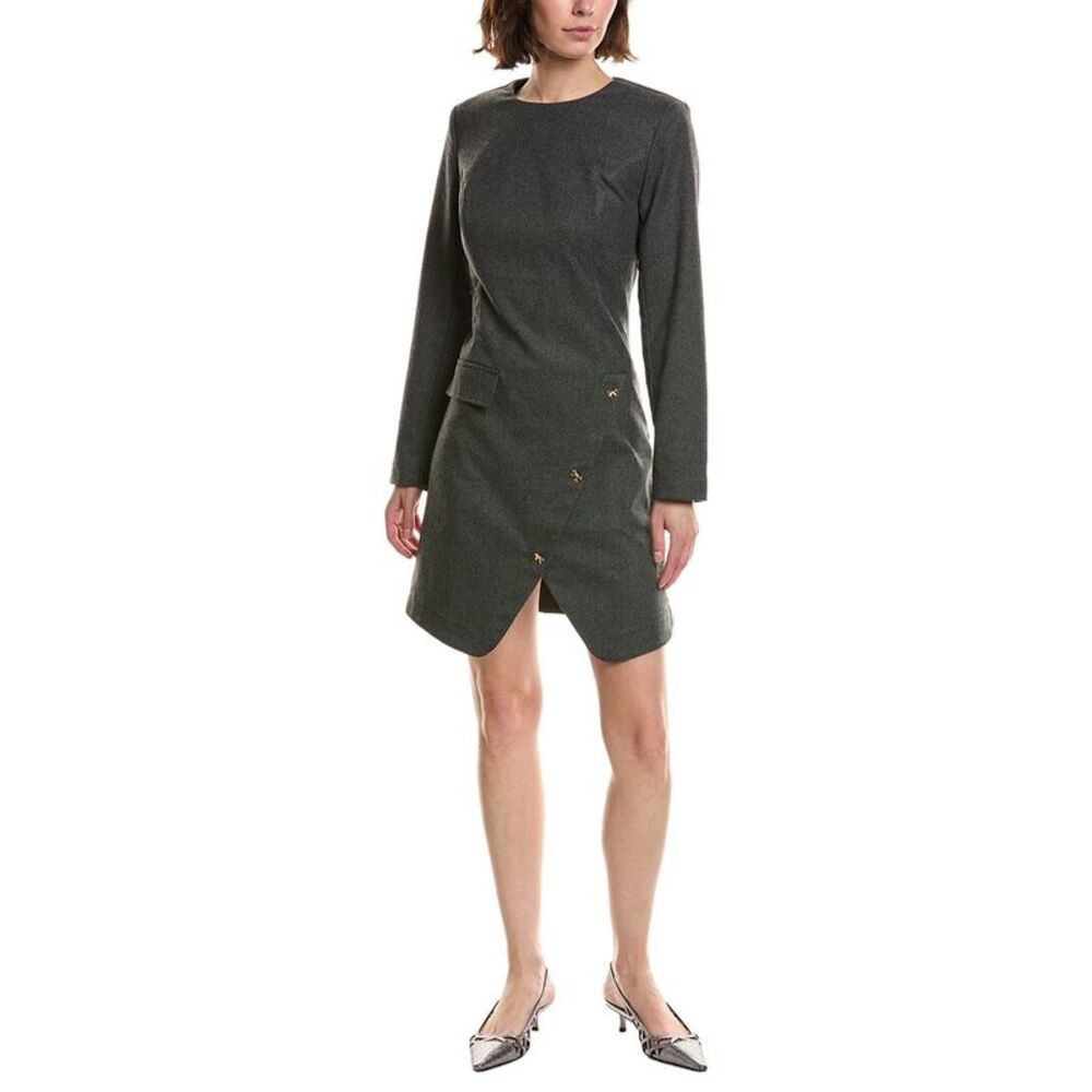 Pascale La Mode Womens Long Sleeve Wool-Blend Mini Dress, Gray